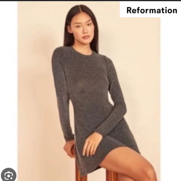 Reformation Riley Dress Sparkly Silver - Picture 6 of 6